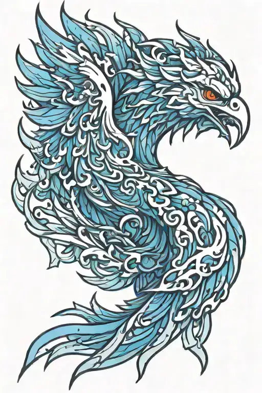 ice phoenix breathing ice onto a glacier tattoo design idea