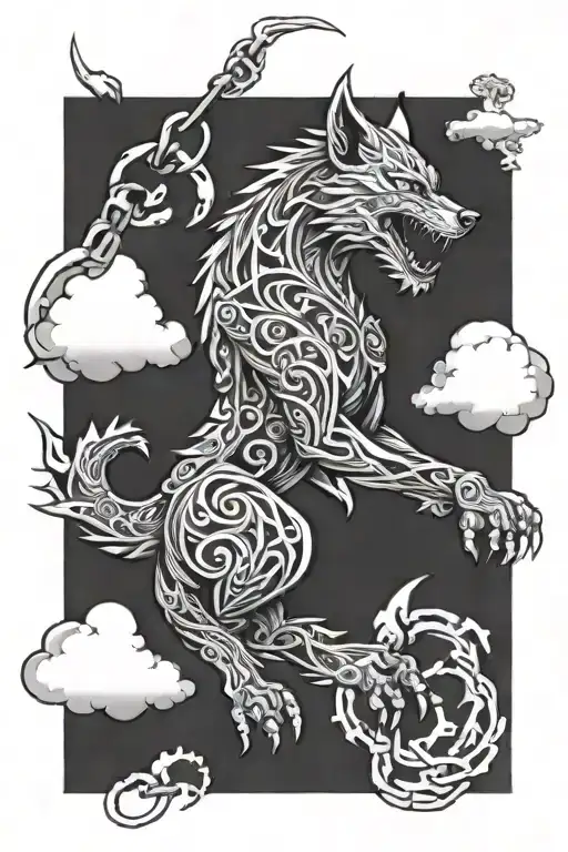 fenrir breaking its chain links tattoo design idea