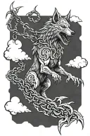 fenrir breaking its chain links tattoo design idea