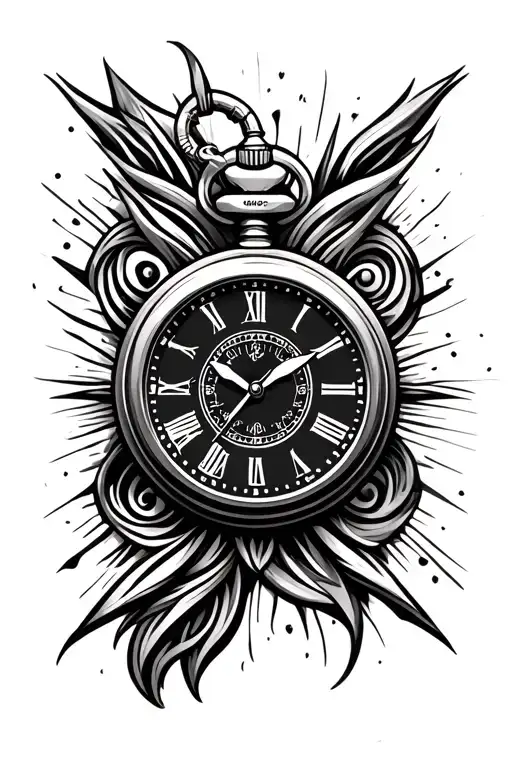 rifle compas pocket watch black grey style tattoo design idea