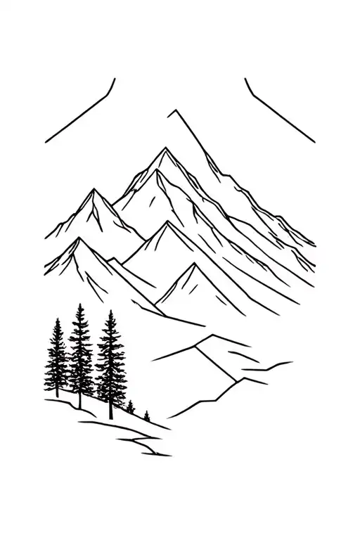 geometric outdoors mountains trees tattoo design idea
