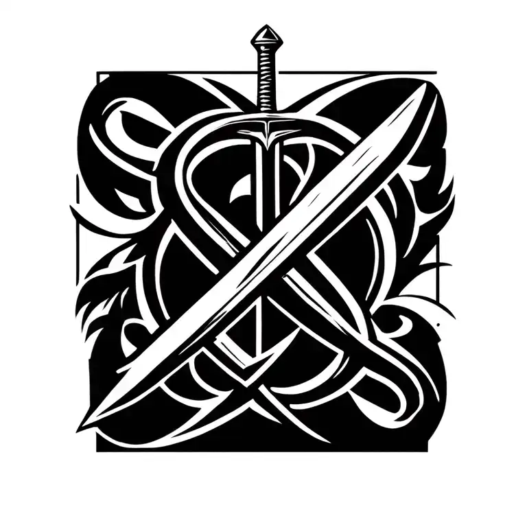 vertical infinity symbol with a sword piercing through it vertialy  tattoo design idea