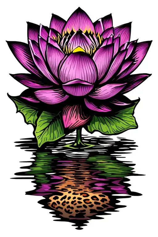 lotus flower with leopard print tattoo design idea