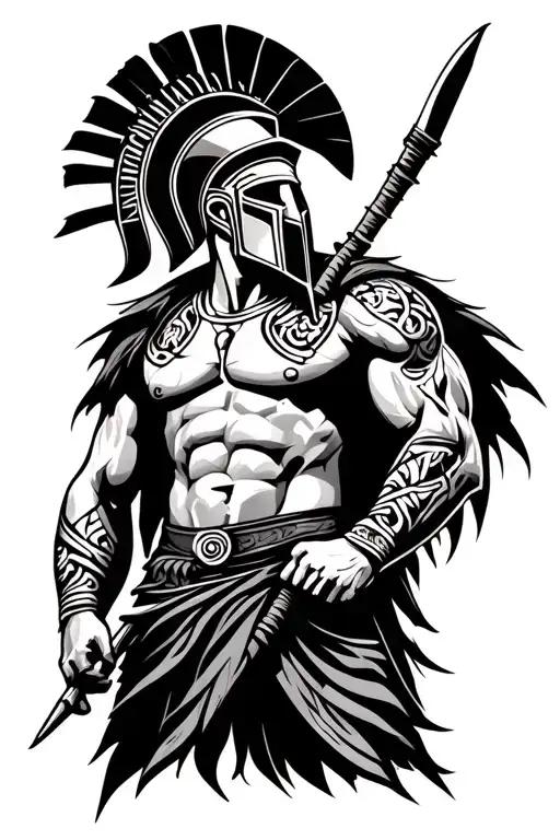 Realism A spartan standing tattoo design idea