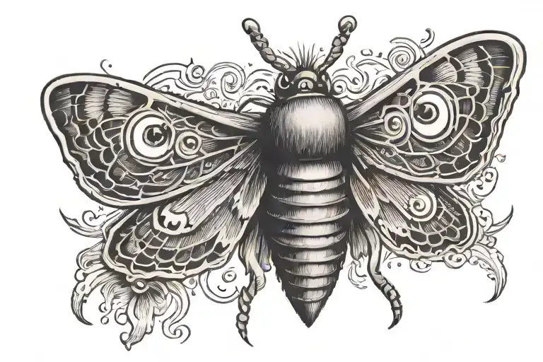 traditional moth spreading its wings with one large human eye dark tattoo design idea