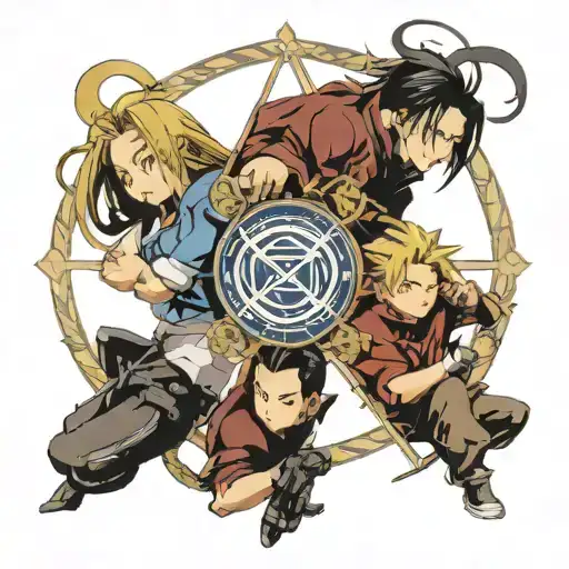 fullmetal alchemist armstrong siblings with alchemy circle around them tattoo design idea