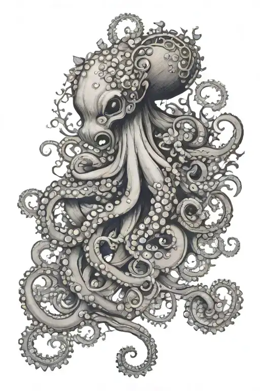 ghibli octopus victorian botanicals surrounding tattoo design idea