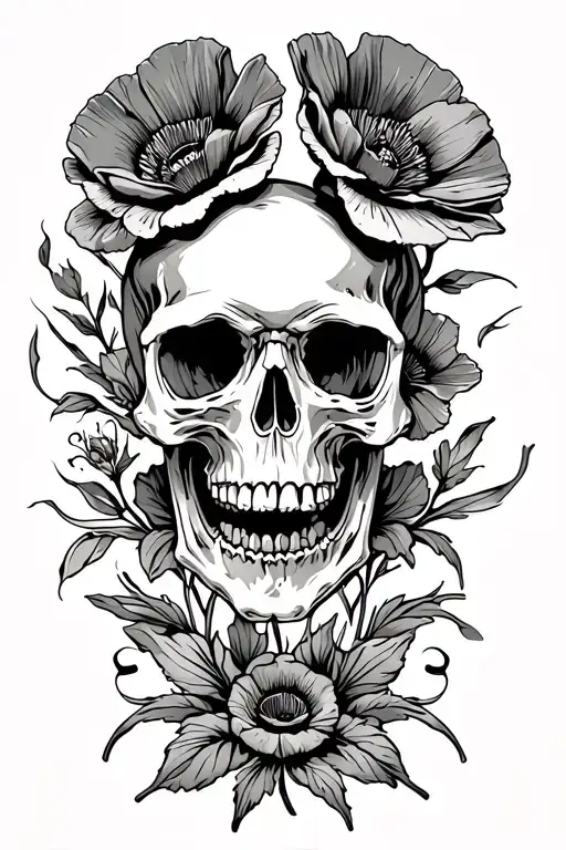 skull, poppies, howitzer cannon tattoo design idea