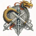 my initial 'TS' should be like swords and snake. 'T' as a Sword and 'S' as the snake around the sword. Sword Straight. tattoo design idea