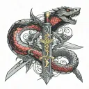 my initial 'TS' should be like swords and snake. 'T' as a Sword and 'S' as the snake around the sword. Sword Straight. tattoo design idea
