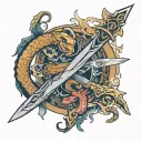 my initial 'TS' should be like swords and snake. 'T' as a Sword and 'S' as the snake around the sword. Sword Straight. tattoo design idea