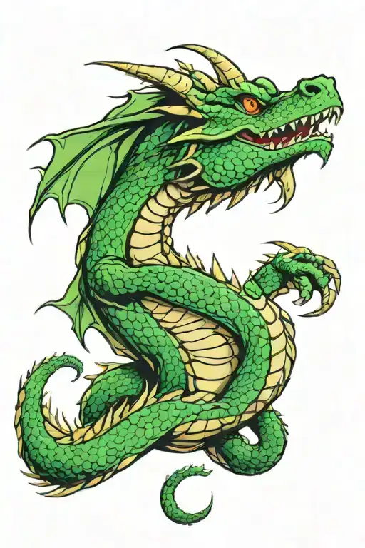 western green dragon coiled around itself tattoo design idea