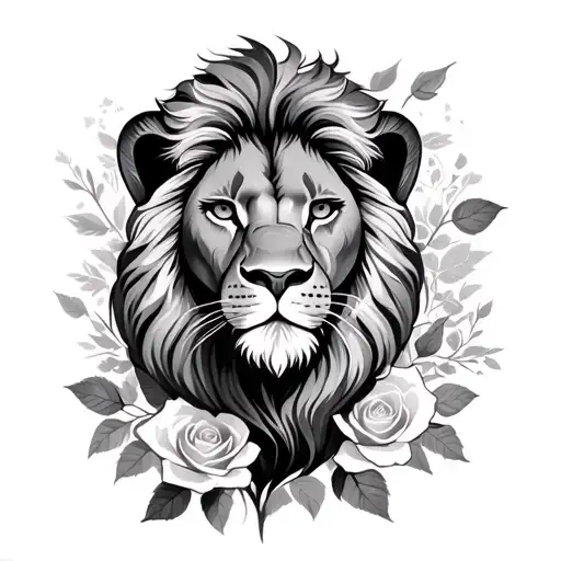 nala youn lion with rose background tattoo design idea