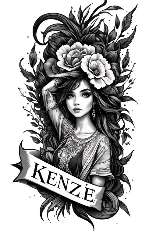 MY GIRLFRIENDS NAME (KENZIE) ON MY FORE ARM WITH COOL DEGINS AROUND IT AND MAKE IT REAL DETAILED tattoo design idea