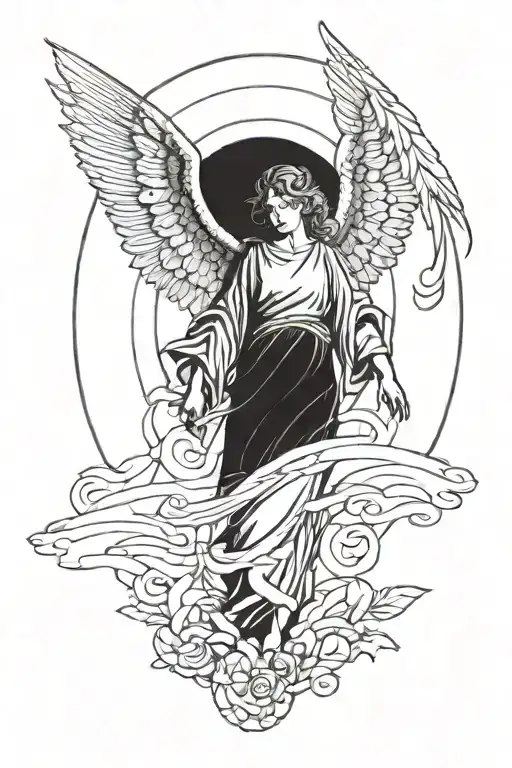 angel going into the light rays coming tattoo design idea
