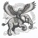 elephant and eagle soaring tattoo design idea