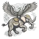 elephant and eagle soaring tattoo design idea