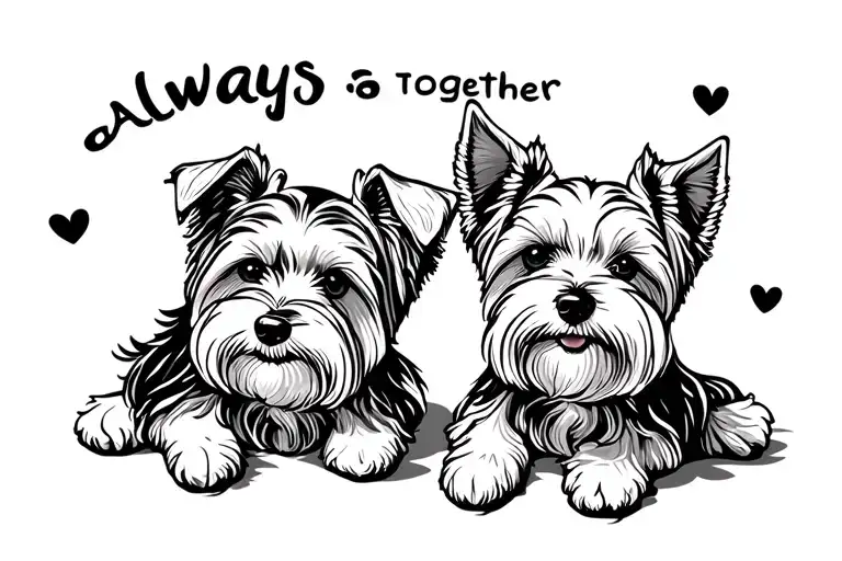 "Always together" Dog York Shire Terrier Playing tattoo design idea