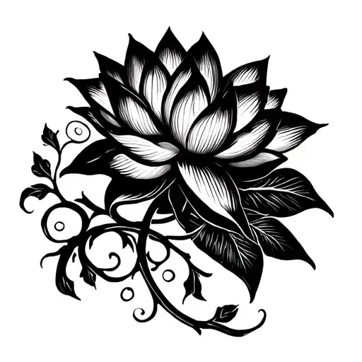 "M & D" Lotus flower and vines wrapped together tattoo design idea