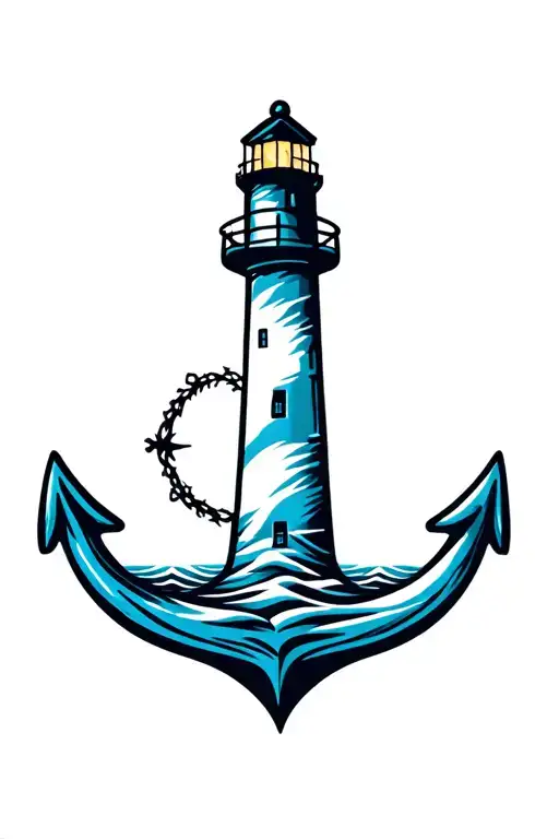 Lighthouse within an anchor outline tattoo design idea