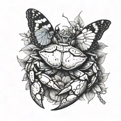 a crab holding a butterfly tattoo design idea