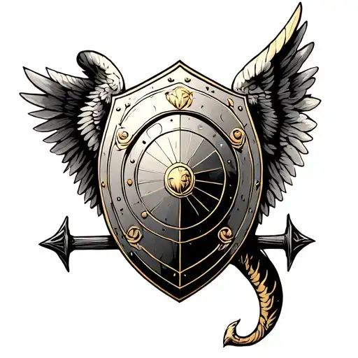 gladiator shield wing bow angel golden ratio tattoo design idea