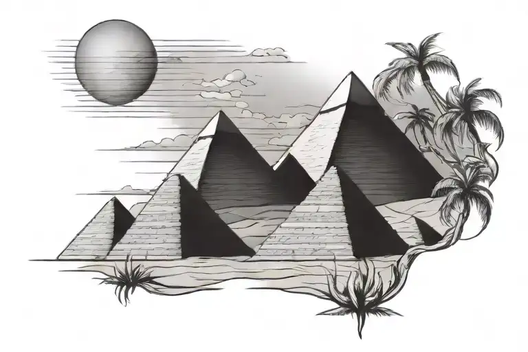 egyption landscape with pyramids tattoo design idea