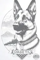 German shepherd portrait saying "diabetic" mountain scene American flag intertwined tattoo design idea
