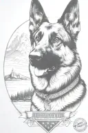 German shepherd portrait saying "diabetic" mountain scene American flag intertwined tattoo design idea