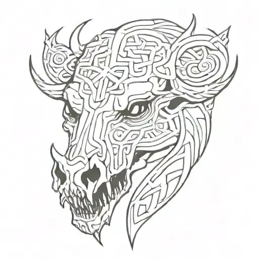 celtic boar skull angry tattoo design idea