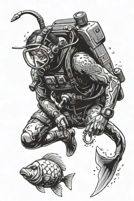 Polinesian tattoo of a scuba diver tattoo design idea