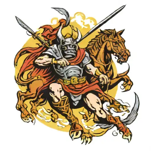 warrior battling demons tattoo design idea