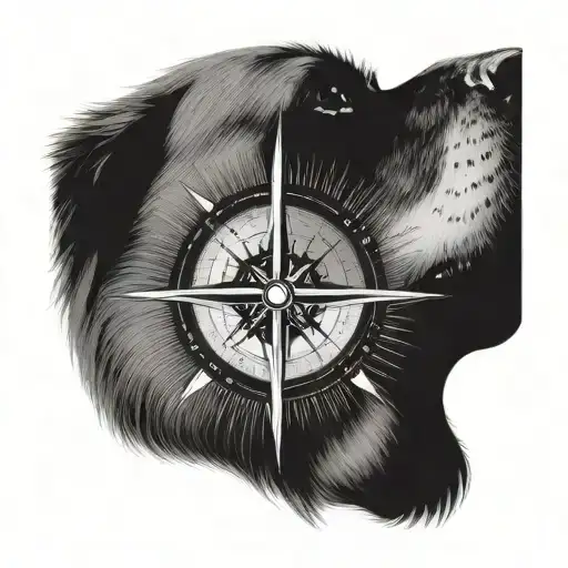 dog nose print as the compass showing true north symbol tattoo design idea