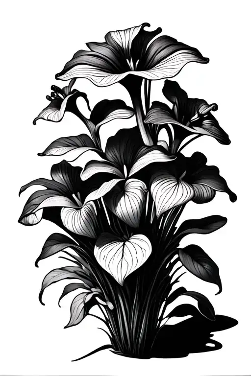 bouquet of different types of carnivorous plants tattoo design idea