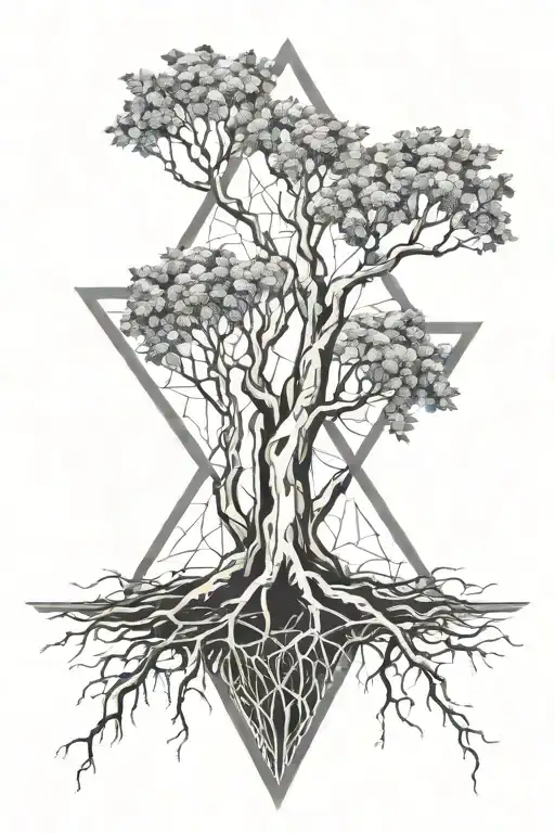 birch tree with roots inside diamond outline tattoo design idea