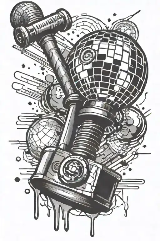 sledge hammer to a disco ball tattoo design idea