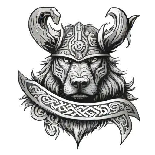 viking warrior runes forming with dog tattoo design idea