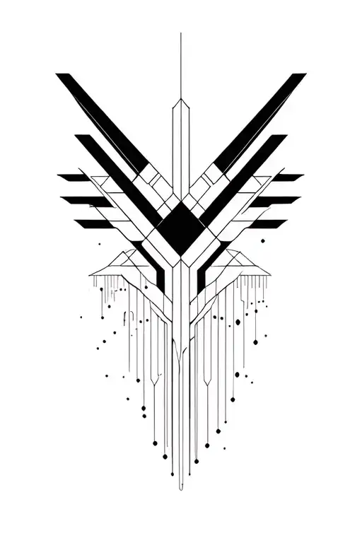 synthesizer cirquit geometric design under knee color tattoo design idea