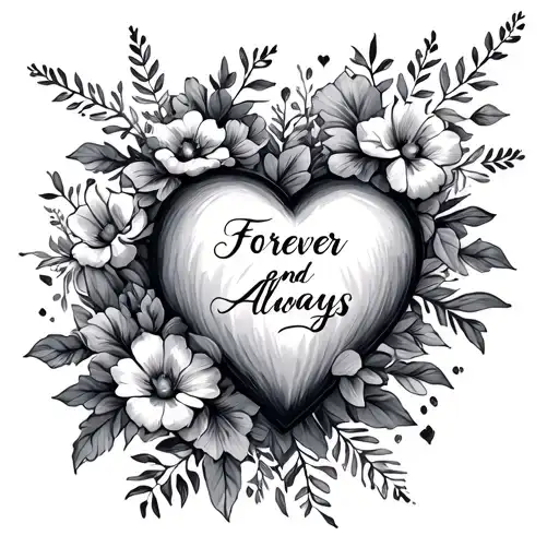 floral trail and heart with writing forever and always tattoo design idea