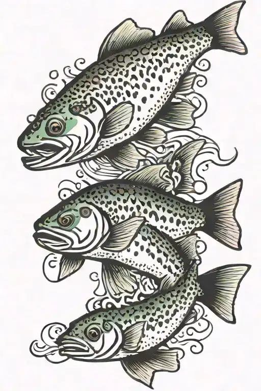 rainbow trout with crown and crawfish tattoo design idea