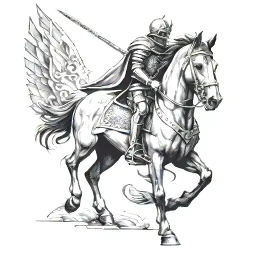 horse and knight on block pathway leading tattoo design idea
