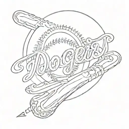 simple baseball thin lined with the word Dodgers in cursive font  tattoo design idea