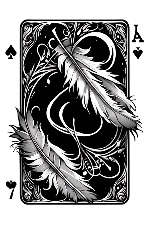 ace card, feathers, filigree, music notes intertwined tattoo design idea