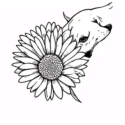 a dog sniffing a daisy tattoo design idea