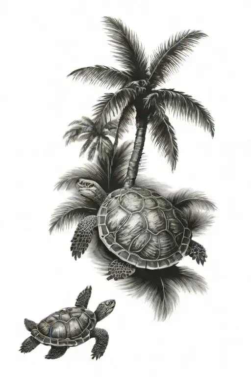 Turtle With Palm Tree tattoo design idea