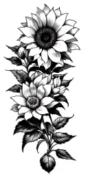 negative space magnolia, sunflower and nightshade  tattoo design idea