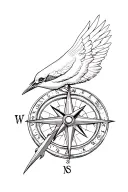 Jack sparrow compass no letters, the arrow of the compass is bolded to the left  tattoo design idea