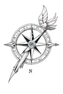 Jack sparrow compass no letters, the arrow of the compass is bolded to the left  tattoo design idea