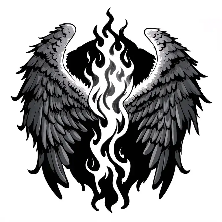 fire burnt angel wings tattoo design idea