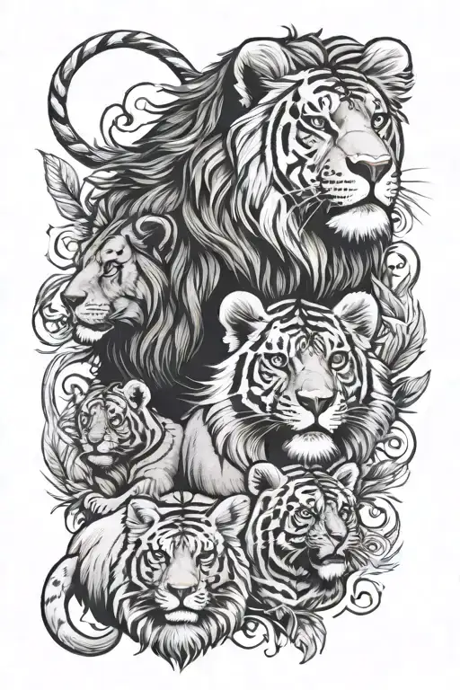 lion cub tiger bear monkey tattoo design idea